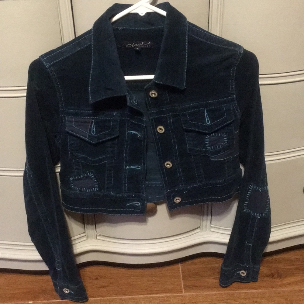 Navy blue corduroy jacket, crop style